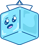 Melting Up icon: a smiling cartoon ice cube character balancing a paper boat on its head.